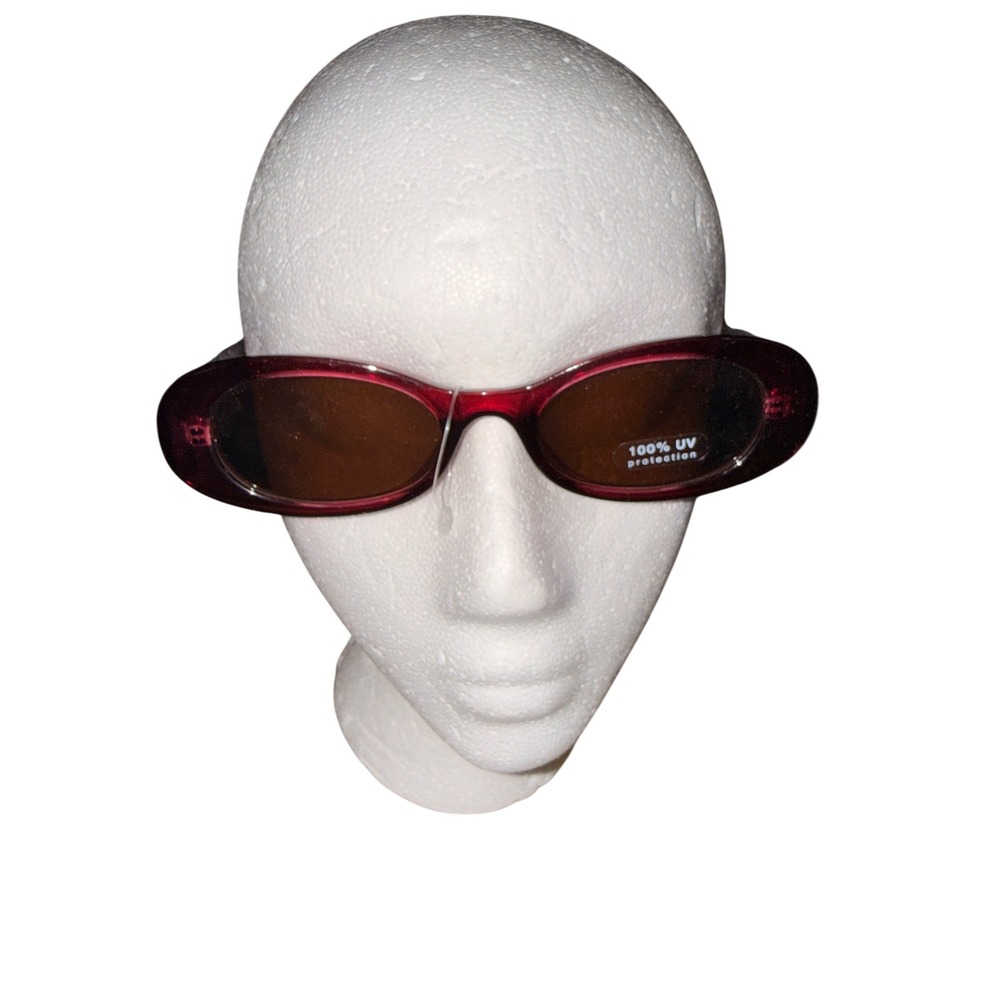 Y2K Red Oval Sunglasses Retro Futuristic Cyber Indie Sleaze Tiny Wrap Shades